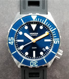 Armida A1 42mm steel blue sunray orange minute sapphire bezel.