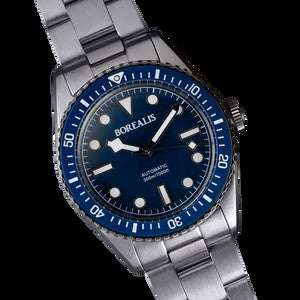 Borealis Bull Shark V2 Black Snow Pattern Dial Mercedes Hands no Date BBSV2A
