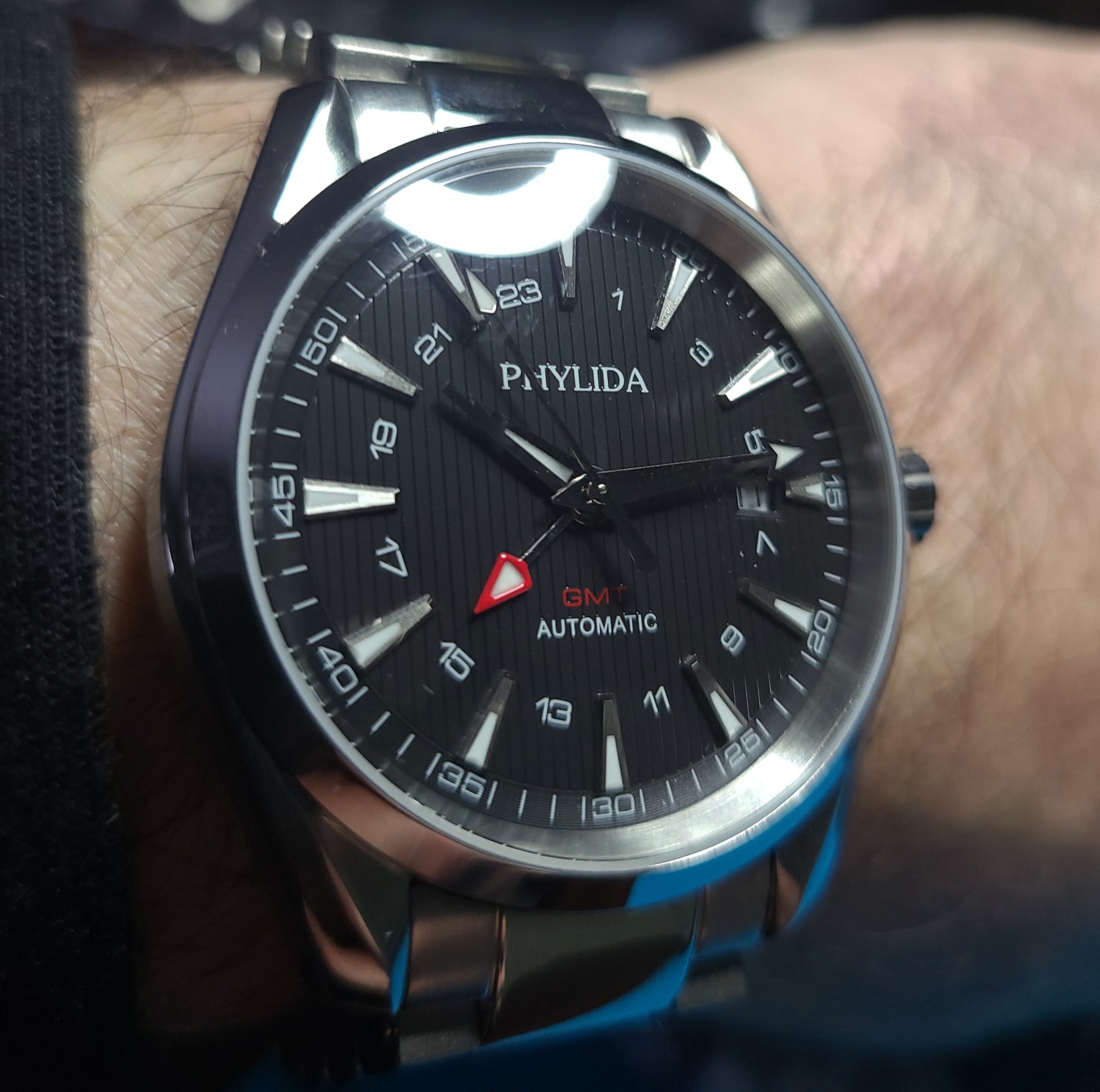 Phylida GMT Automatic Watch Black Aqua-Terra Watch Domed Sapphire