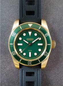 Armida A8 vintage brass dive watch green no date