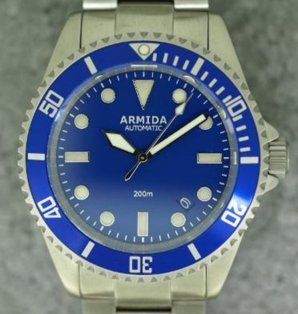 Armida A2 Dive Watch blue dial blasted case