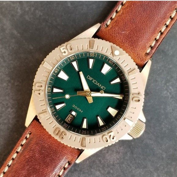 DIFICIANO Barracuda Brushed Green Bronze 300m Dive Watch 36mm